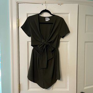 Olive Green Short Sleeve Romper with Front Cutout (Size 8, Princess Polly)